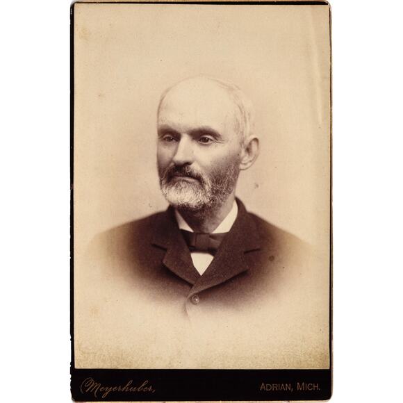 Antique 1800s Cabinet Card Photo Bearded Gentleman Meyerhuber Adrian Michigan - Picture 1 of 2
